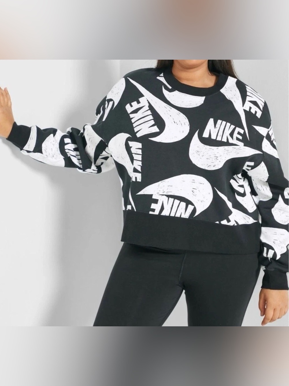NIKE NSW WOMENS ICONIC CLASH FLEECE LOGO LOOSE FIT SWEATSHIRT BLACK SZ 2X NWT